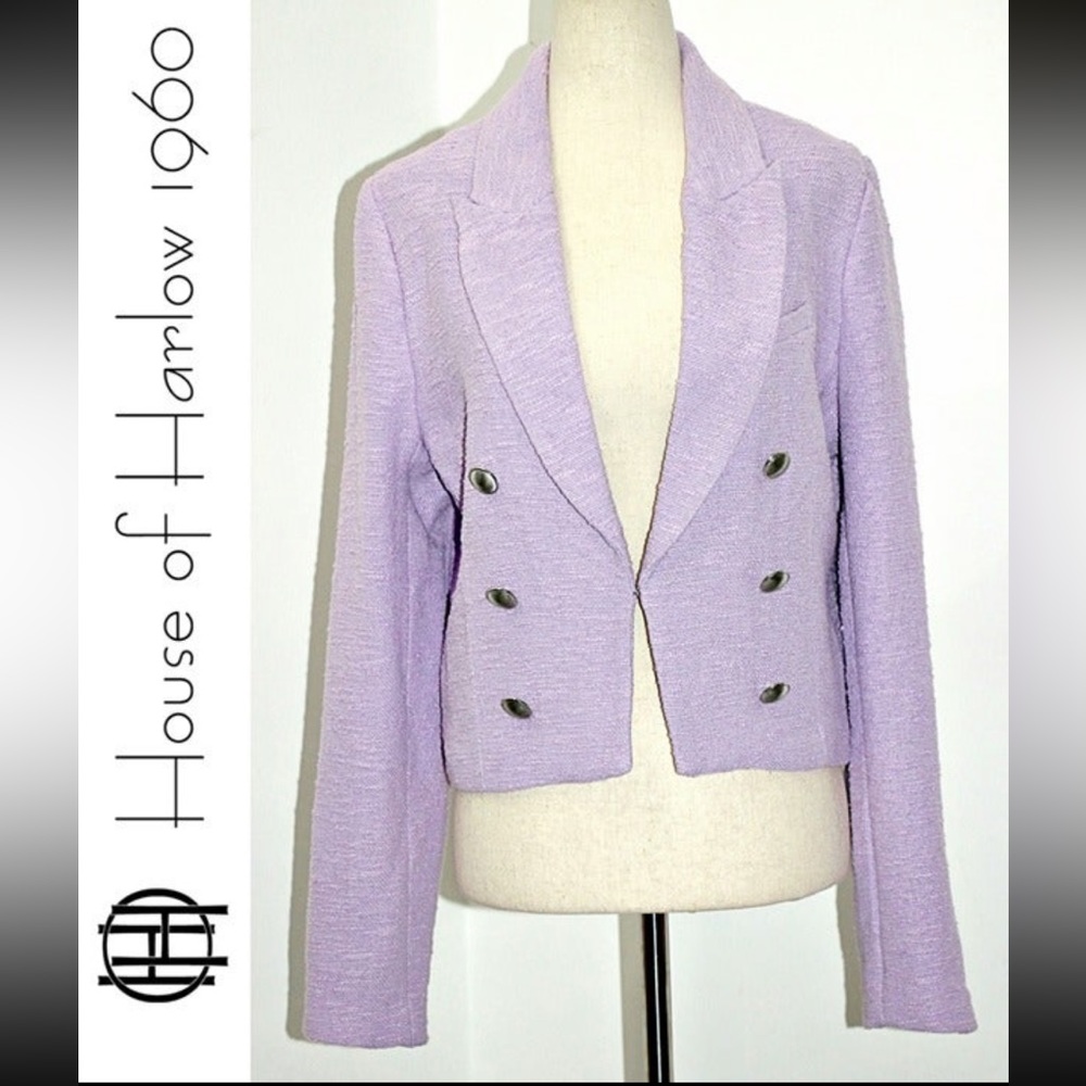 HOUSE OF HARLOW Faux Double Breasted  Lilac Cropped Blazer